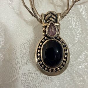 Sterling Silver and Black Onyx/Amethyst Pendant Necklace